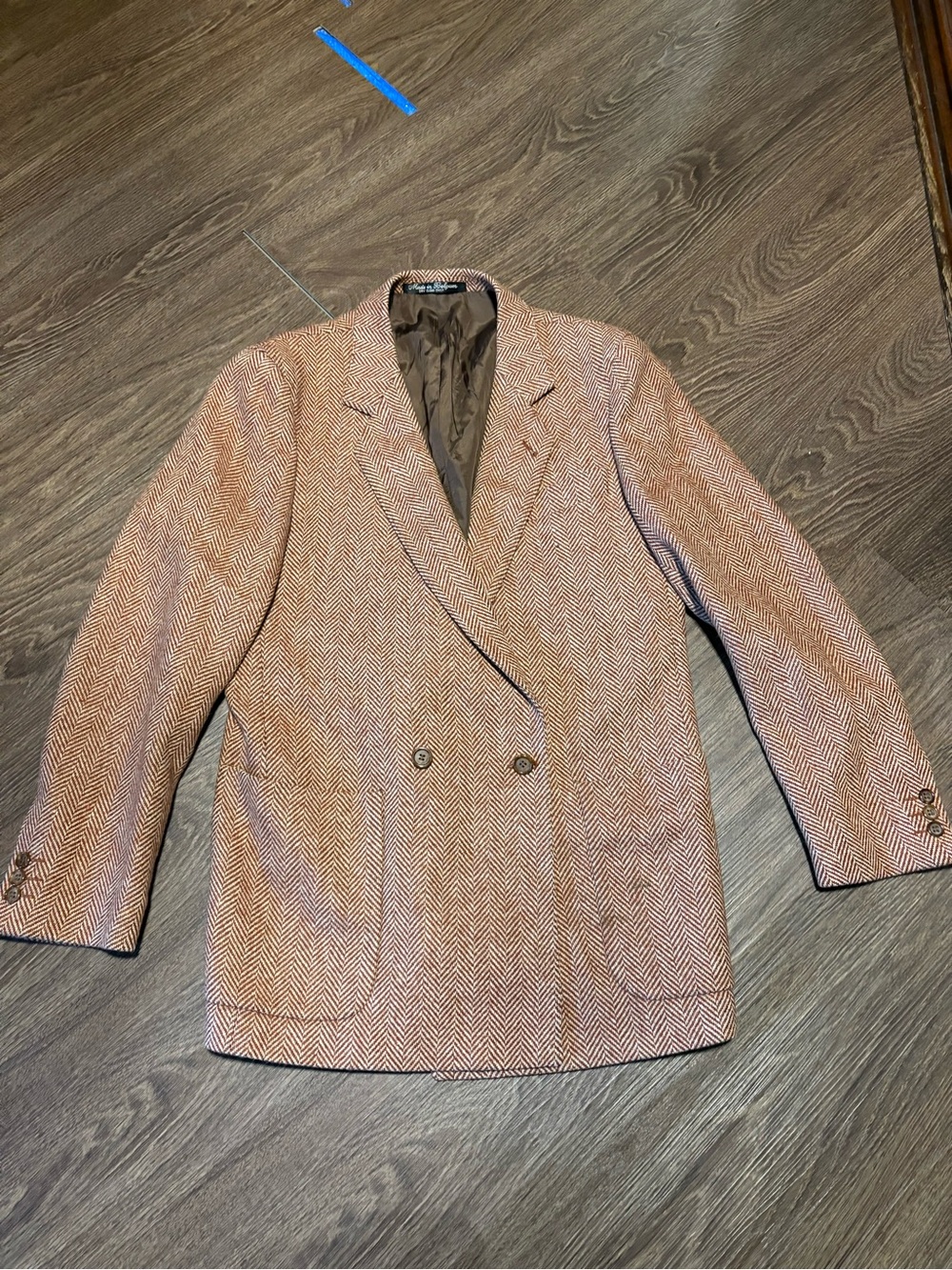 Belgian Herringbone Double-Breasted Blazer Jacket - Brown